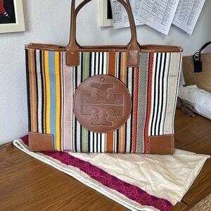 Tory Burch Brown Striped Canvas Tote